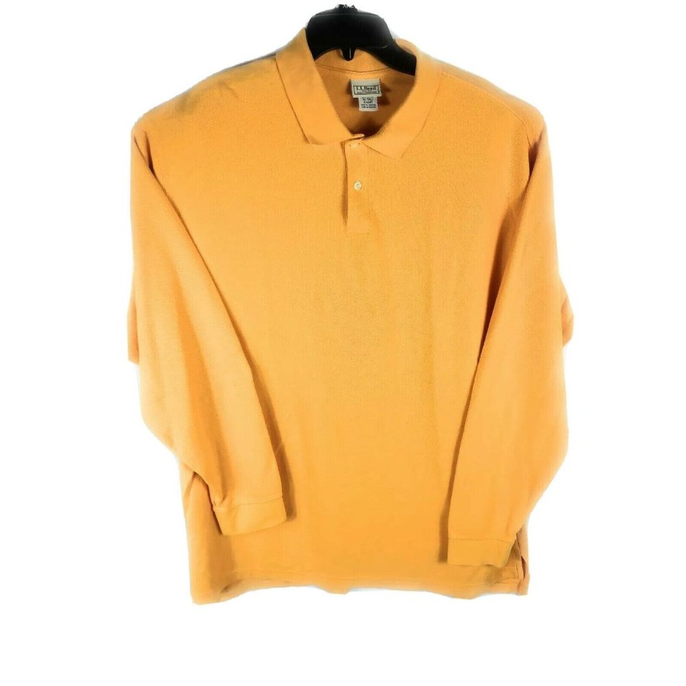 LL Bean Men's Polo XL-Tall Orange Long Sleeve Button Cotton Casual Shirt A66